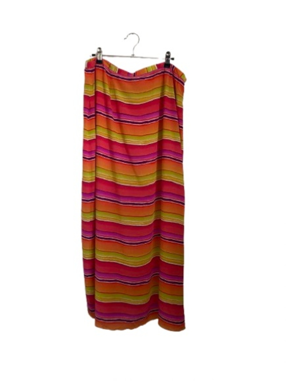 David Warren 100% Silk Striped Maxi Skirt - Pink & Orange - Size 16